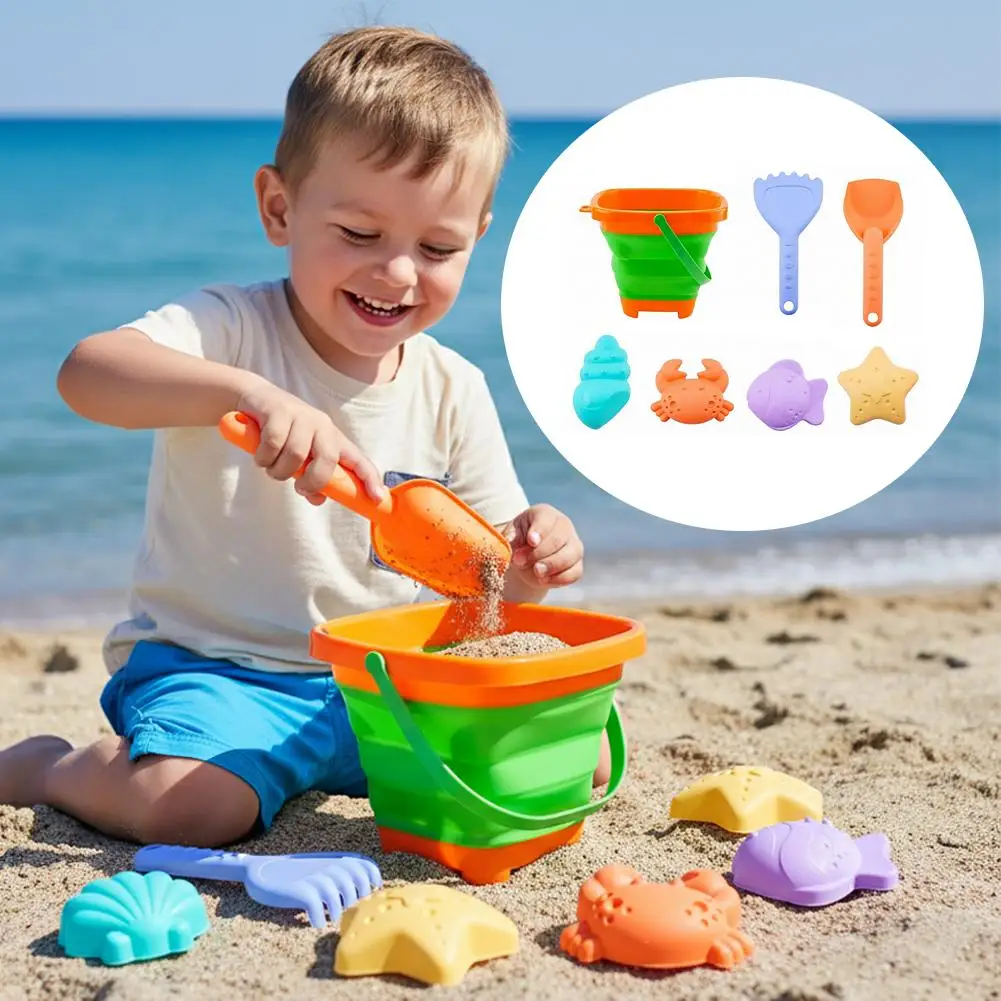 여름 야외 해변 물놀이 모래놀이 접이식 바구니 해변 어린이 장난감 모래 파기 삽 세트 접이식 바구니 장난감