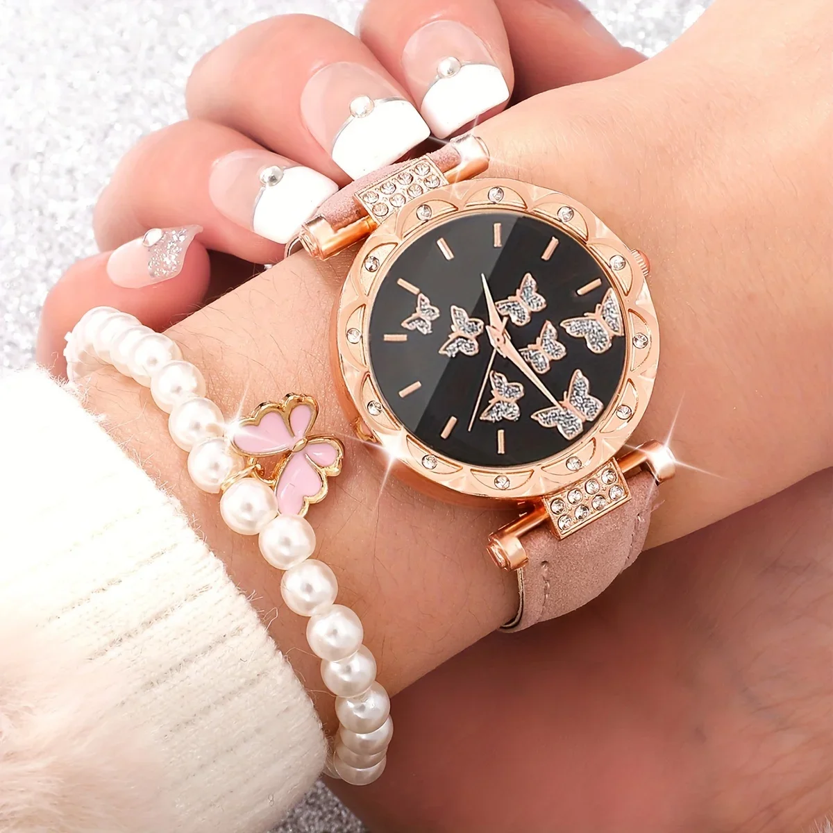 1 set of new fashionable and trendy women's quartz watch set, the best choice for gift giving to the gentle one