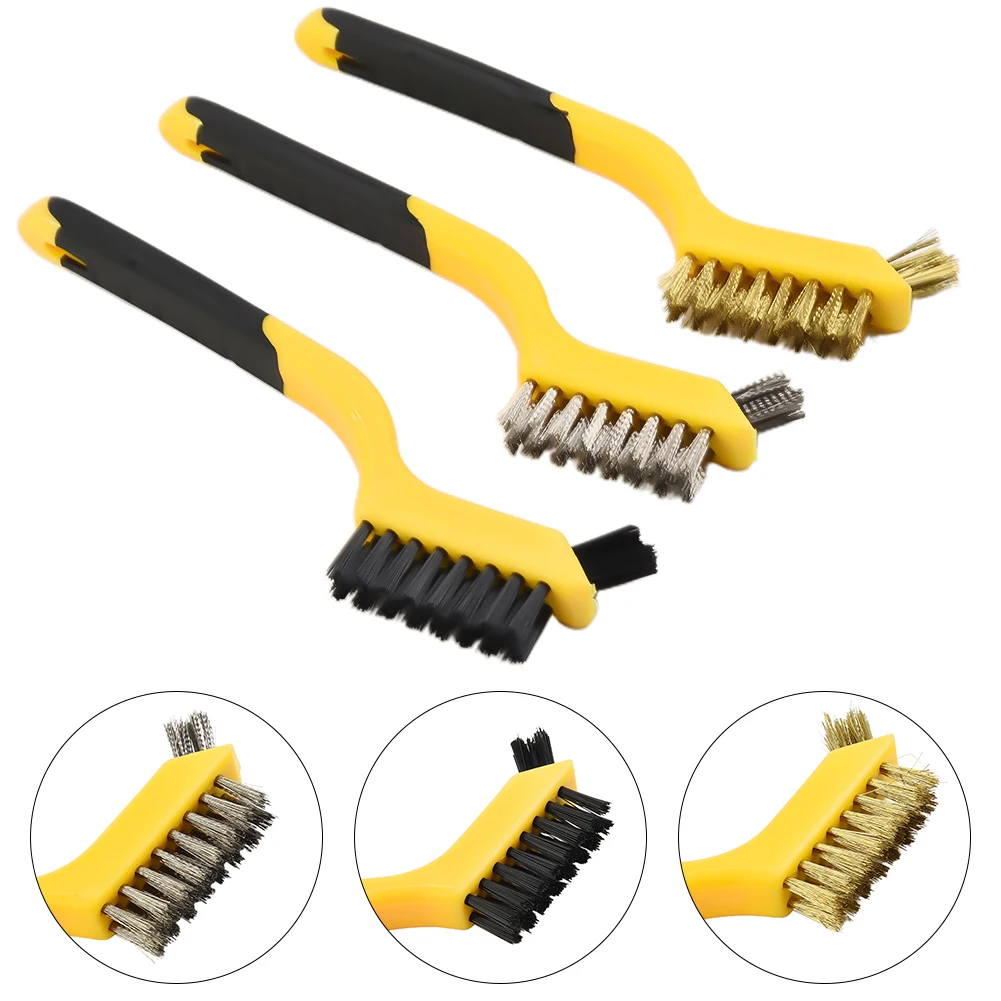 цена High Quality Steel Wire Brush Cleaning Brush 180mm 3pcs Brass Nylon Polishing Tools Rust Brush Stainless Steel