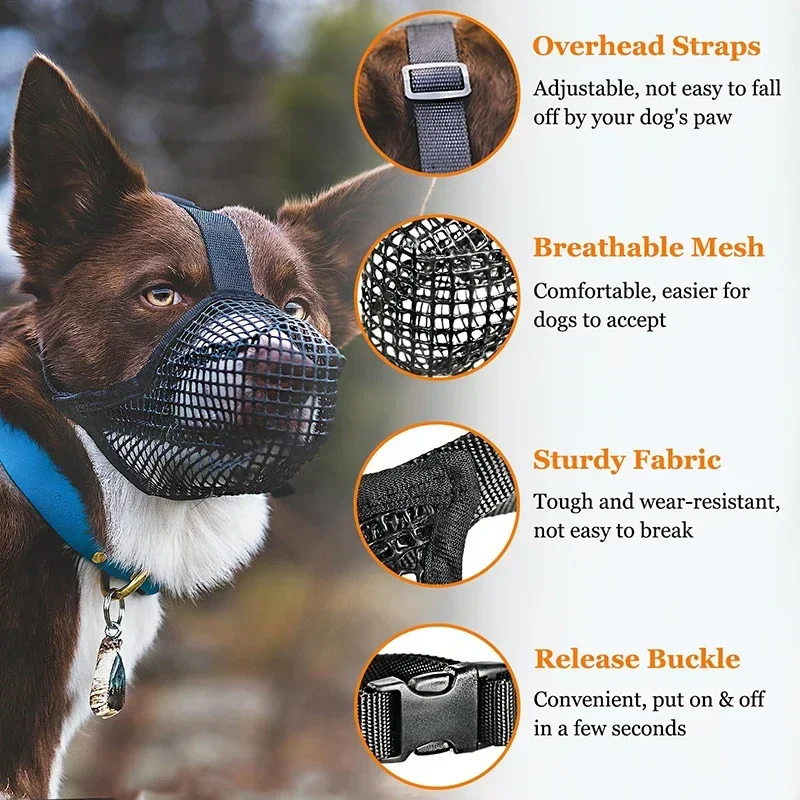 Dog Muzzle Mesh Soft Air Mouth Cover Muzzle For Small Medium Large Dogs Allow Drinking No Biting Chewing For Dogs