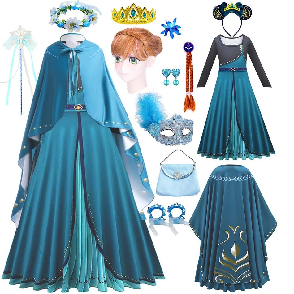 

Anna Coronation Dress Girl Princess Cosplay Cotume With Cloak Floor Length 2 Pcs Halloween Fantasy Outfit Birthday Party Robe