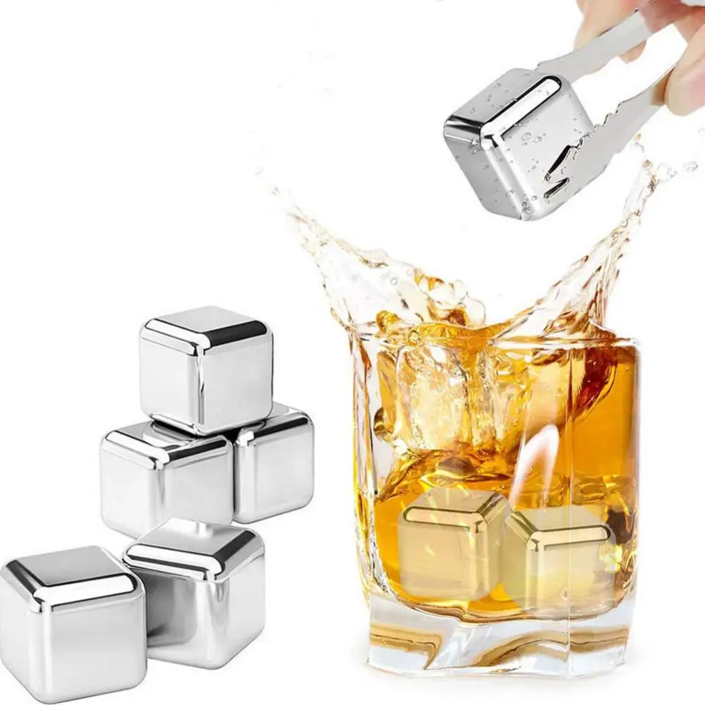 1Pc Square Stainless Steel Whiskey Ice Cubes Red Wine Ice Grains Whiskey ice metal ice cubes Drink Cooler Bar Supply