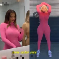 Fashion Workout Active Wear Ribbed Rompers Womens Jumpsuit Long Sleeve Fitness Embroidery Lucky Label Letter Zipper Jumpsuits - Image 3