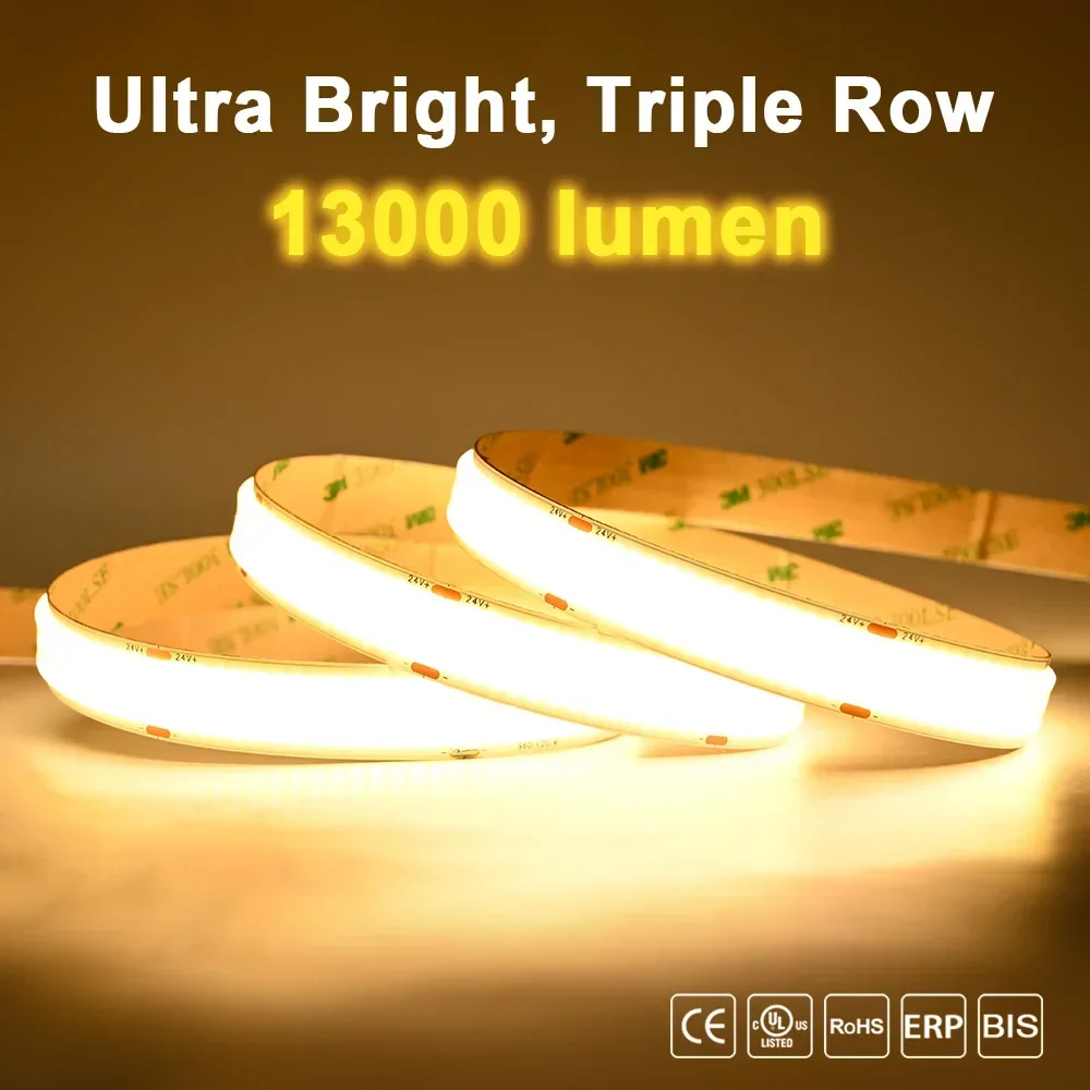 3열 2600루멘/m COB LED 스트립 라이트 960 LEDs/m 유연한 조광 가..