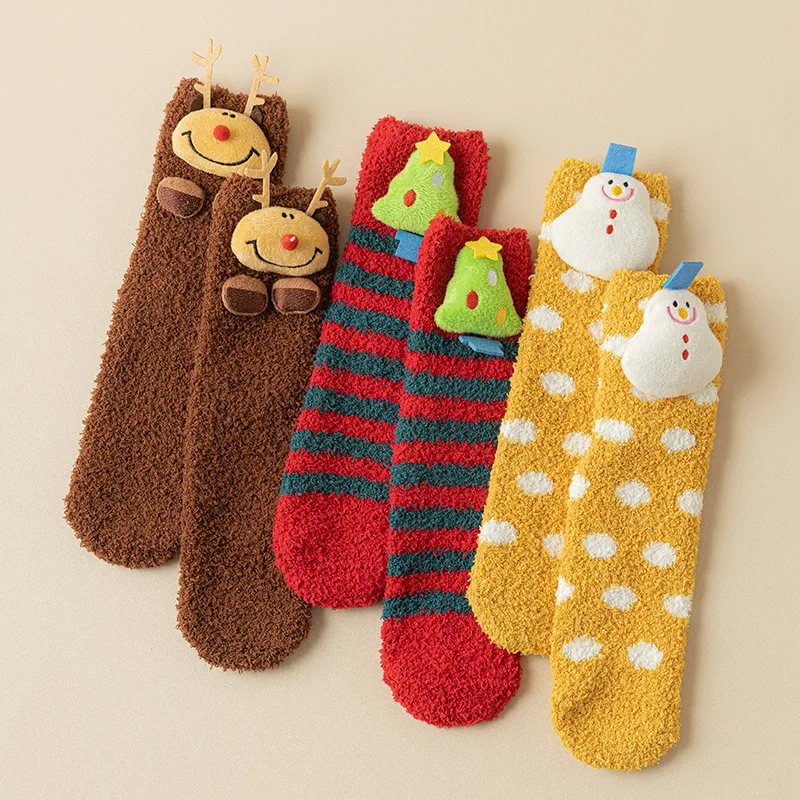 

Coral Velvet Christmas Socks Women's Mid-tube Month Thick Warm Towel Floor Socks Autumn and Winter with Velvet Sleep