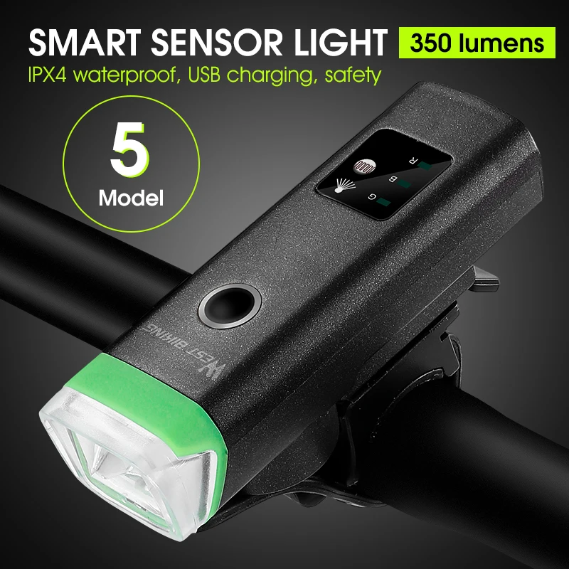 

WEST BIKING Bicycle Light Smart Induction Waterproof LED Torch USB Rechargeable Bike Headlight Safety Cycling Flashlight Lamp