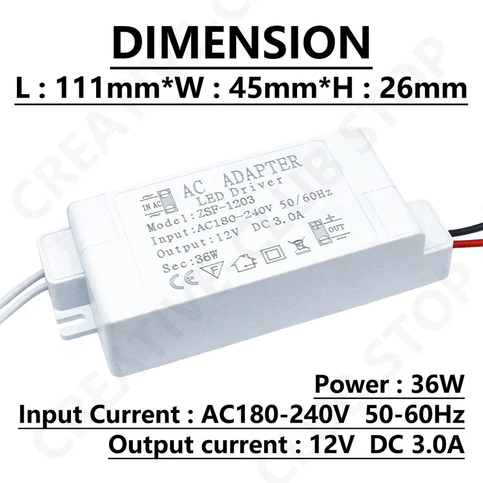 Heimwerker-Netzteil, DC 12 Volt, Quelle, LED-Treiber, Beleuchtungstransformator, 6 W, 12 W, 18 W, 24 W, 36 W, 48 W, 60 W, für LED-Streifen – Detail 6