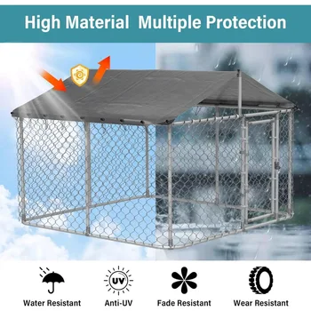 Large Outdoor Kennel with Fully Covered Roof Metal Galvanized Outdoor Dog Fence with Double Security Locks Waterproof Cover 6