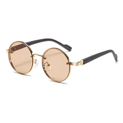 Vintage Round Gradient Sunglasses - Trendy Luxury Metal Rim Design (Champagne)