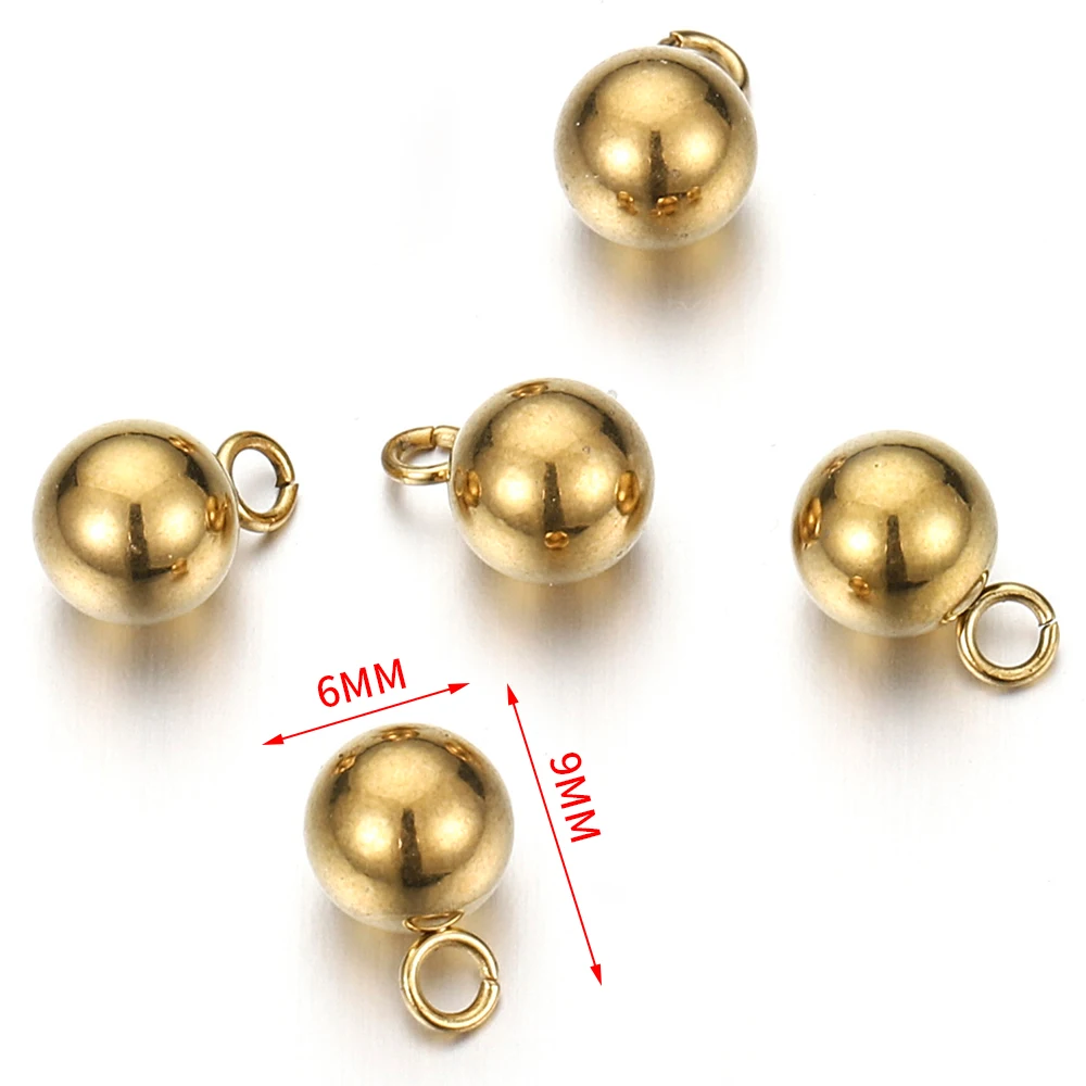 20–40 Stück Edelstahl-Perlen, massive Kugel-Charms für Halskette, Armband, Schmuckherstellung, DIY-Ohrringe, goldene Perlen-Anhänger – Detail 5