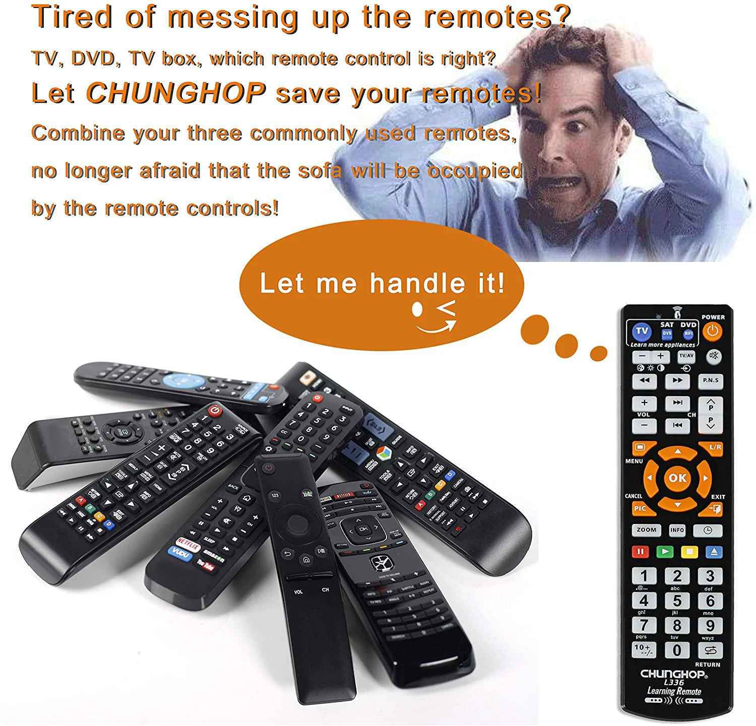 3 in 1 Universal L336 Remote Control with IR Learning Function Copy TV CBL  DVD SAT STB DVB Hi-Fi TV BOX VCR Player Programable