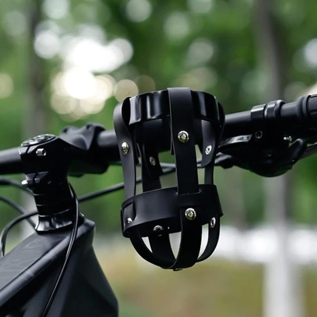 Road Bike Water Bottle Holder Vintage Leather Bike Beverage Holder For Motorcycle Stroller Walker Wheelchair Scooter 5