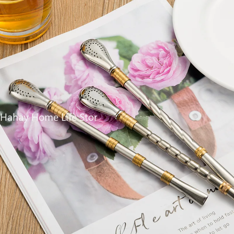 Drinking Straw Yerba Mate Tea Spoon Drinkware Stainless Steel Reusable Straws Metal Washable Tea Filter Cocktail Drinkware Bar drinking straws tea filter metal straw set cocktail accessories