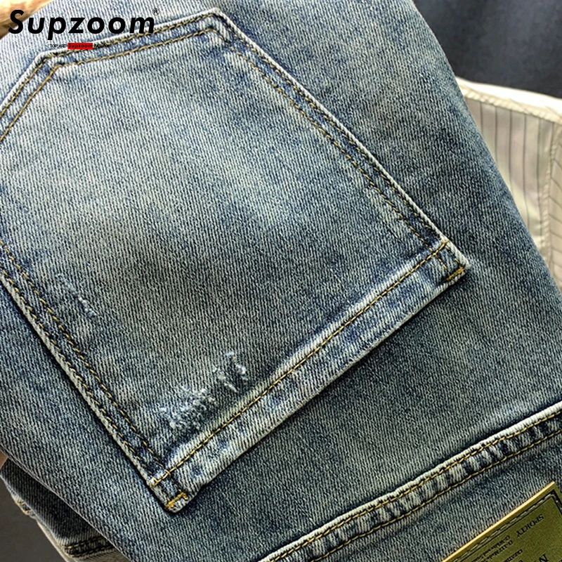Supzoom New Arrival Hot Sale Top Fashion Autumn Zipper Fly Stonewashed Casual Patchwork Cargo Denim Pockets Cotton Jeans Men