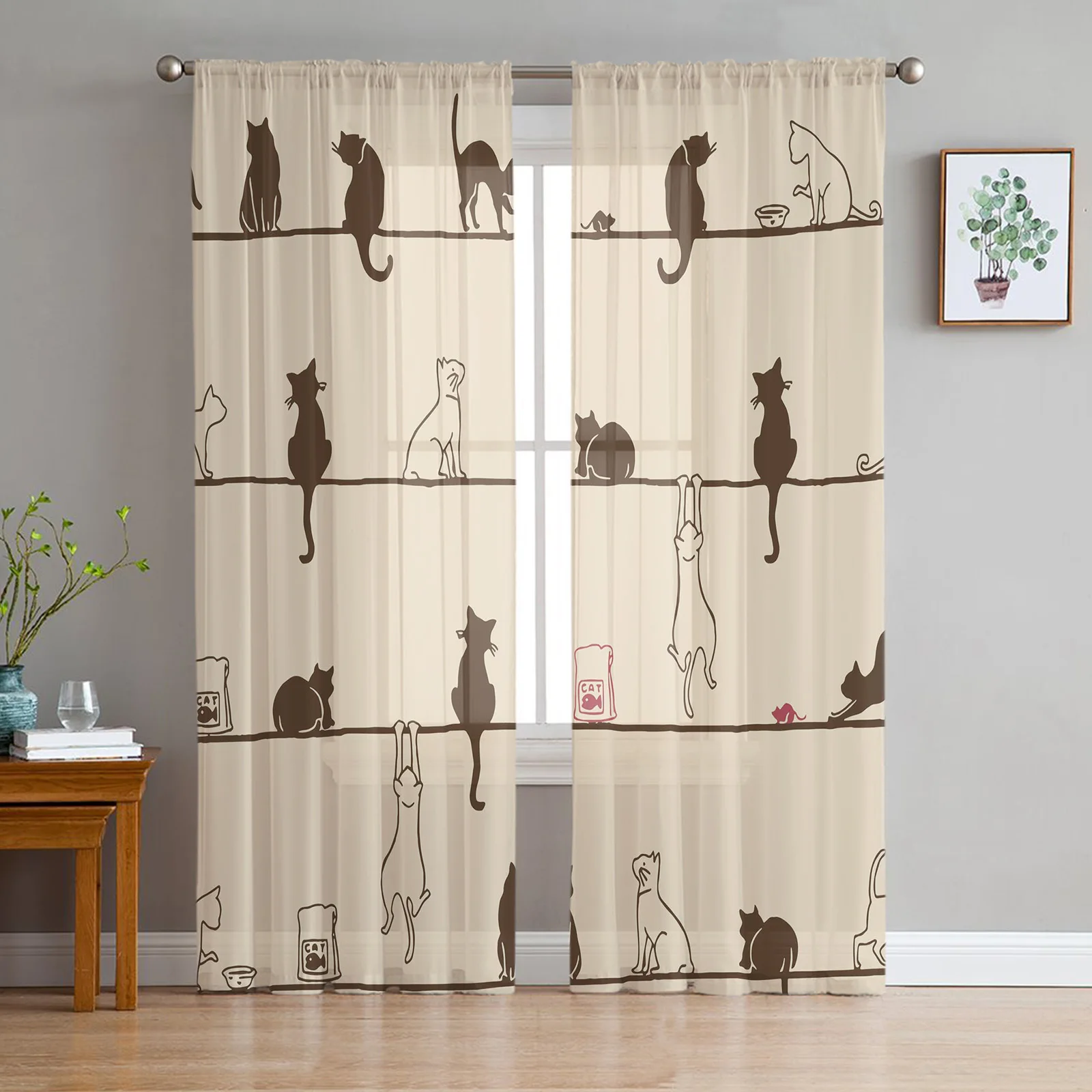 

Cat Cat Food Mouse Cute Chiffon Sheer Curtains For Living Room Bedroom Kitchen Decoration Window Voiles Organza Tulle Curtain