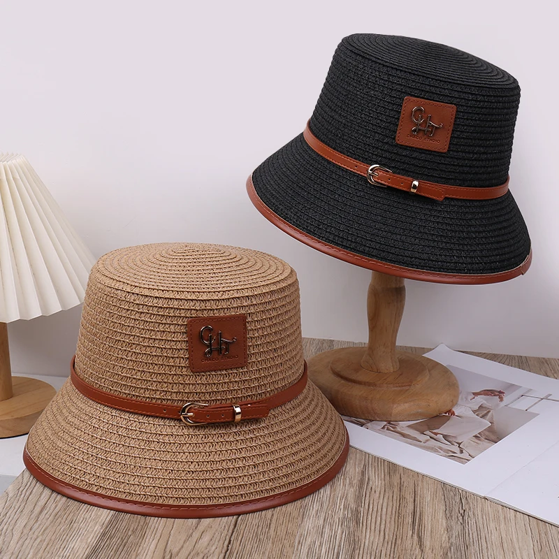 Eleganter Vintage-Mode-Zylinder mit atmungsaktiver, lässiger Gürtelschnalle, vielseitiger flacher Strandurlaubshut für stilvolle Outfits_voghion.com