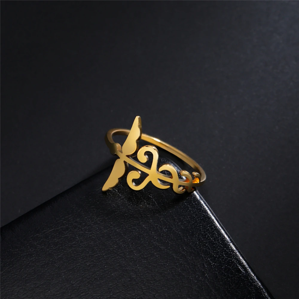Cooltime Caduceus Ring für Männer Doppels ch langen Engels flügel Zepter Edelstahl Ring für Frauen alten griechischen Reichtum Schmuck – Detail 6