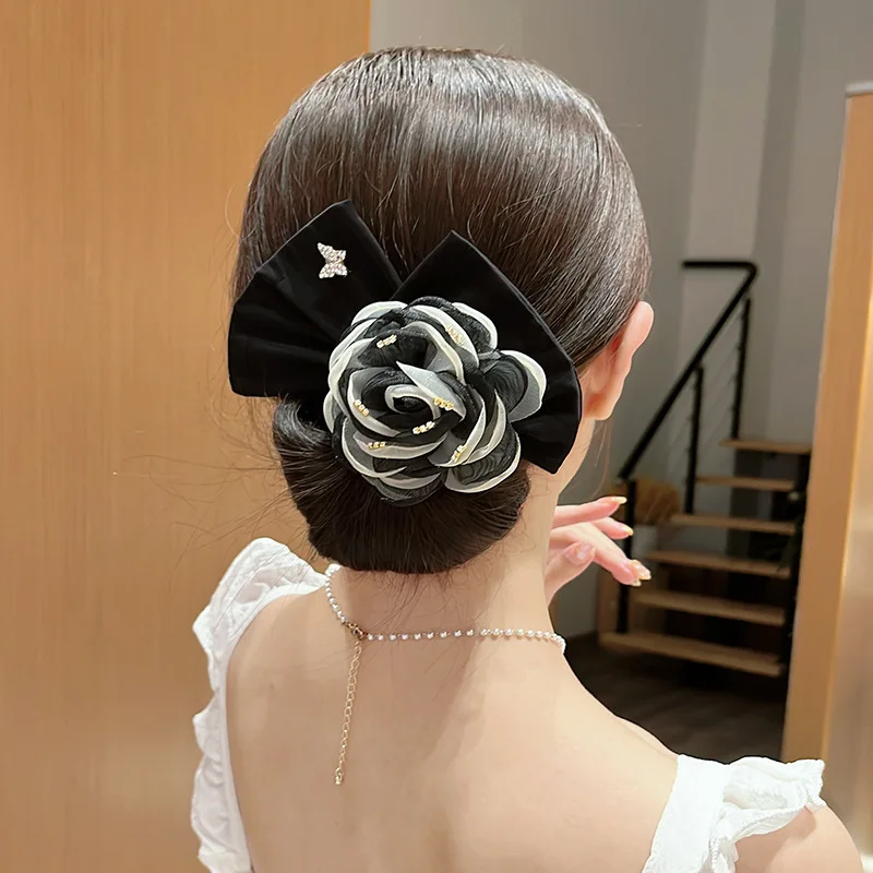 Fashion Vintage Women Lazy Y2K Magic Flower Bow Clip Bun Curler Braider Hairstyle Twist Maker Tool Dount Twist Hair Accessories