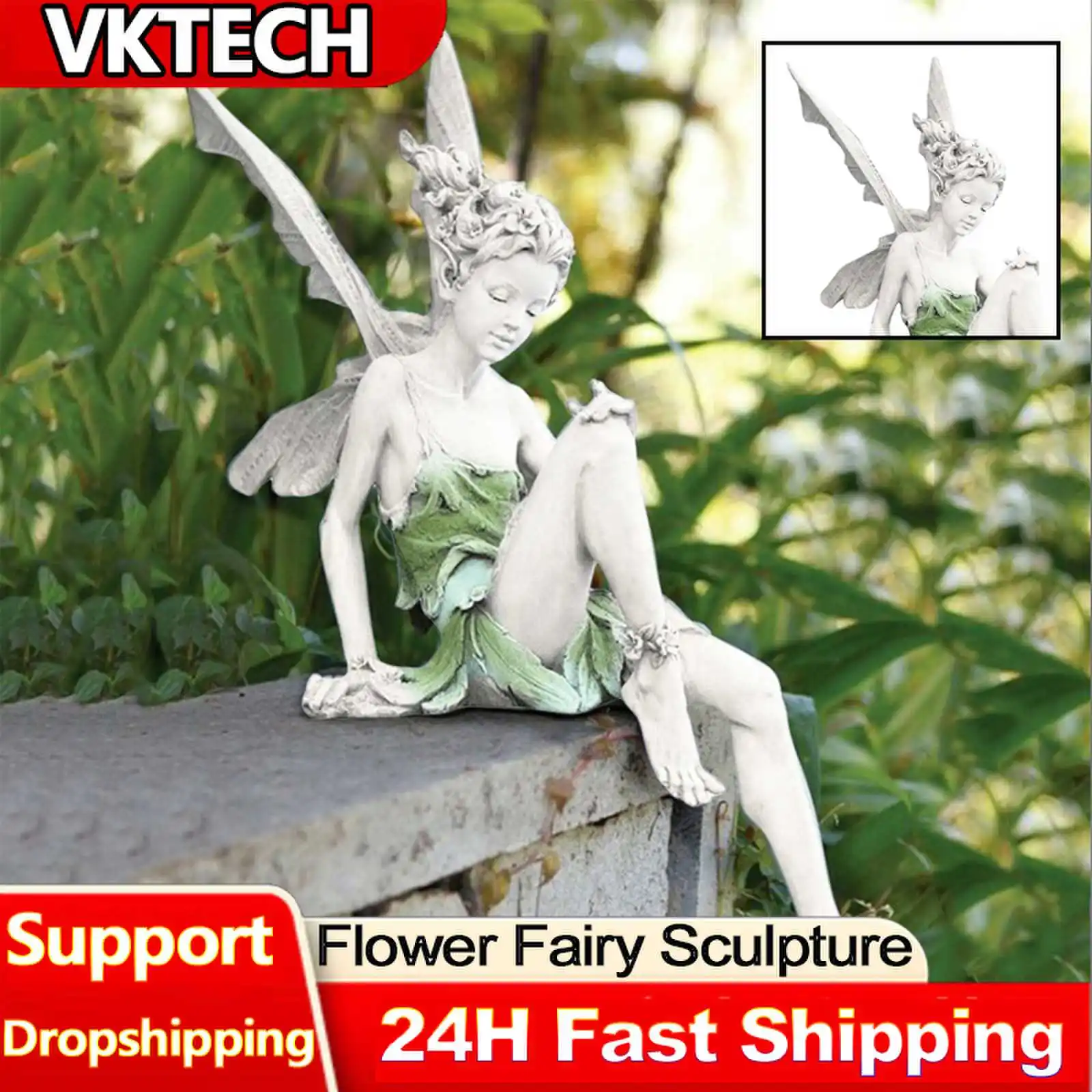 Flower Fairy Statue Outdoor Turek Sitting Figurines Decor Figurines Landscaping Girl Sculpture With Wings Resin Craft Yard Decor