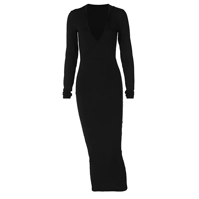 Summer Women Beach Outings 2023 Pareo for Cover Up Ins Dress New Sexy Neck Slim Fit Long Sleeve Hooded Solid Spandex Tunic
