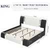 King Size Bed Frame with Iron Piece Decor, Leather Upholstered Platform Beds with Curved Adjustable Headboard, King Bed Frame 2