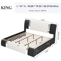 King Size Bed Frame with Iron Piece Decor, Leather Upholstered Platform Beds with Curved Adjustable Headboard, King Bed Frame 2