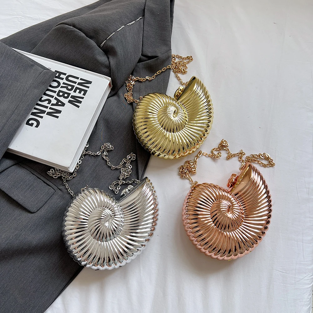 Conch Shape Fashion Evening Bags Acrylic Stylish Shoulder Bag Stylish Crossbody Bag Chain Strap Purse for Wedding Party