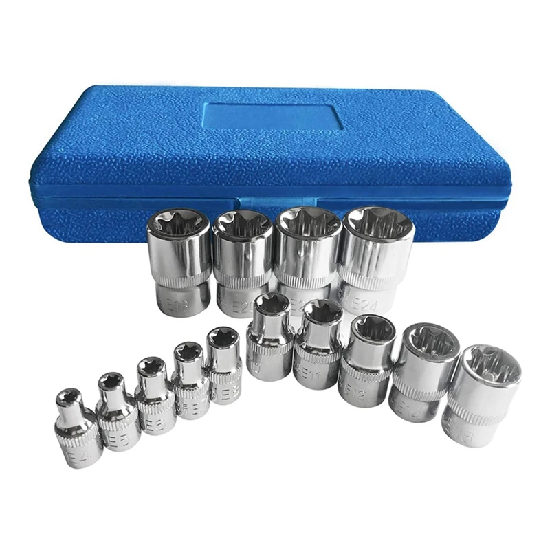 Torx 스타 비트 토크 암컷 E 소켓 세트, 변조 방지, E4-E24 1/4 인치, 3/8 인치, 1/2 인치 드라이브, 14 개