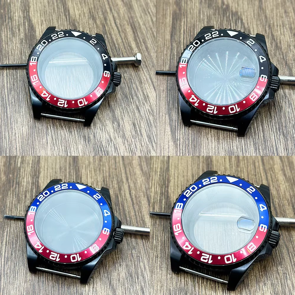 Enhanced Product Title:  
Black Finish GMT Series Bezel Watch Case with Sapphire Glass - 40mm