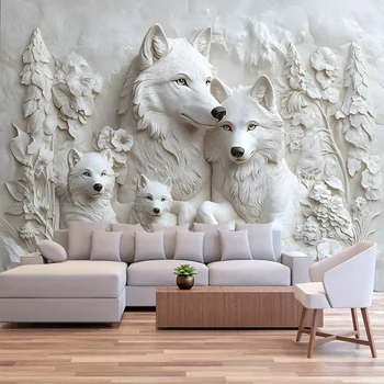 🌕 Sacred Wolf Guardians – 3D Carved Stone Look Velvet Tapestry 1