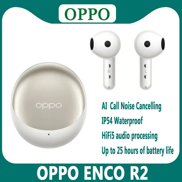 New OPPO ENCO R2 Earphone Wireless Bluetooth 5.3 Earbuds AI Noise Cancelling HIFI 5 IP54 For OPPO Reno 9 Reno 10 1