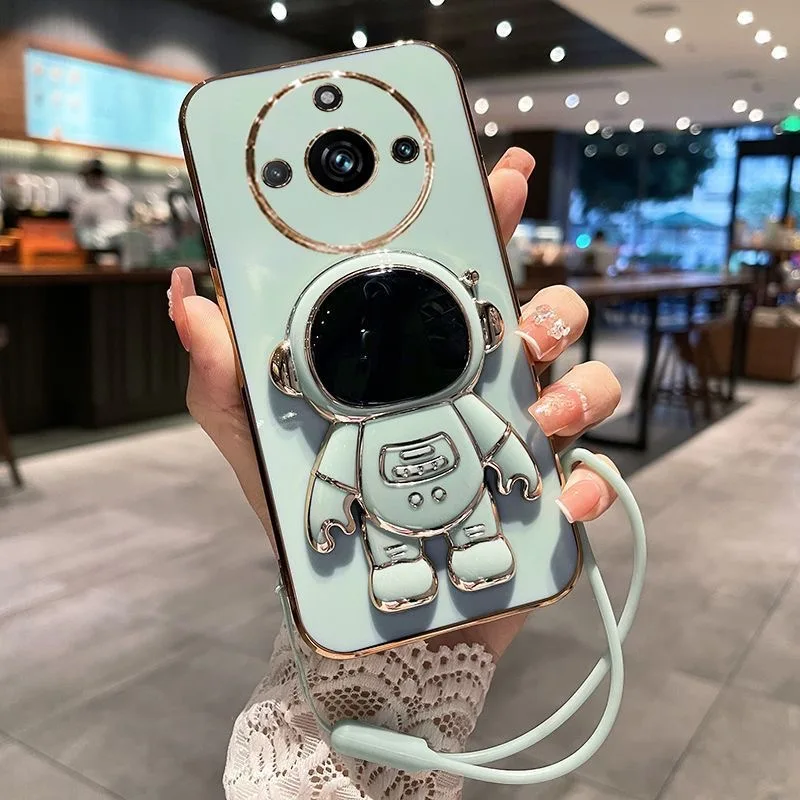 

For Realme 11 Case Realme 11 Pro Plus 5G Shockproof Astronaut Stand with Lanyard Protective Phone Back Cover Realme 11Pro holder
