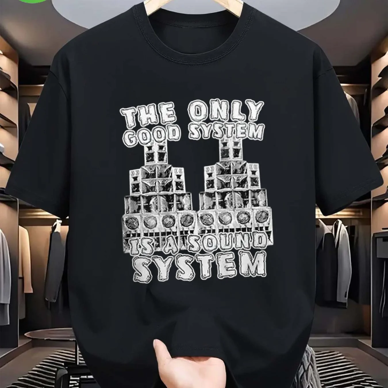 Damen Herren T-Shirt „THE ONLY GOOD SYSTEM IS A SOUND SYSTEM“ Sommer Trendy Oversize Retro Y2K Street Style mit Vintage-Design