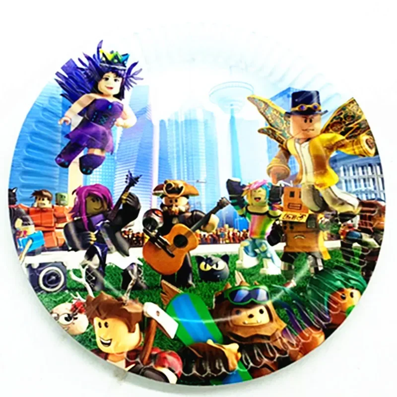 Kids Birthday Gift Bags Roblox Theme Party Supplies Paper Plate Cup Plates Napkin Baby Shower Disposable Tableware Set 145PCS