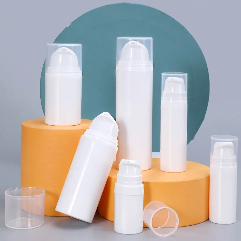 2 pcs cream bottle pressing type airless pump bottles multipurpose travel toiletries leakproof sub container empty lotion 5/10/15/30/50/75ML Disposable Empty Plastic Cosmetic Bottle Travel Mini Liquid Bottles Airless Pump Vacuum Toiletries Container