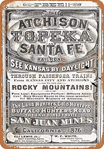 

1876 Fe Railroad Through Kansas Vintage Look Metal Sign 8x12 Inches Wall Decor