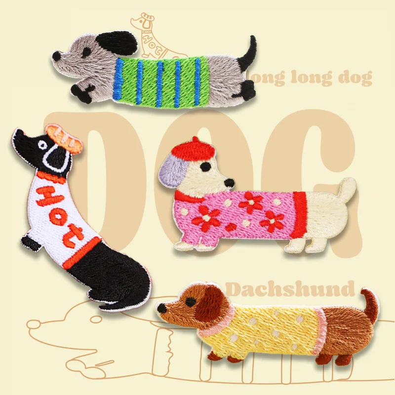 1-teilige niedliche Dackel-Aufnäher mit besticktem Hund für Mädchen, Tasche, DIY, kleiner Klebeaufkleber für Kinderkleidung, Haarspange, Designer