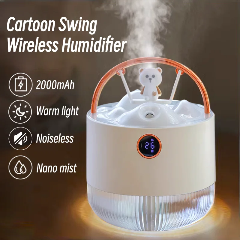 600ML Portable Air Humidifier USB Charging 2000mAh Battery Wireless Aroma Diffuser with LED Light Home Office Mini Air Freshener