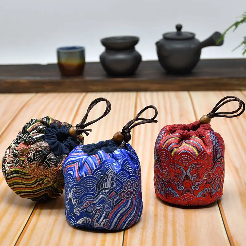 Tea Storage Pouch Portable Cotton Empty Fabric Bag Cloth Bag One Teapot String Linen Teapot Tied Tea Cup Teaware Storage Pouch Daily Use