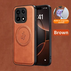 Premium PU Leather Wireless Charging Magnetic Case - Protective Hard Back Cover - OnePlus 15R (Brown)