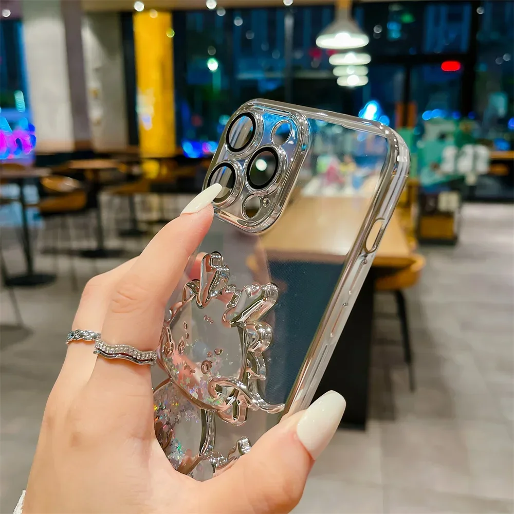 Cartoon Dinosaur Quicksand Case 15 14 13 Pro Max Glitter Gradient Plating Transparent Cover for iPhone 12 11_voghion.com