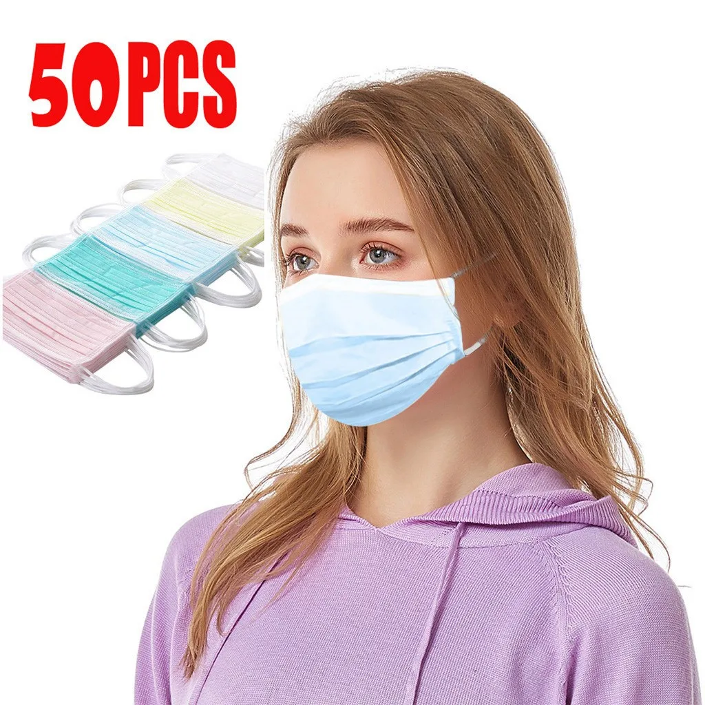 Disposable Man And Woman 3-Layer Mask 50pcs Disposable Mouths Covers Cubre Bocas Desechables Face Mask for Adult