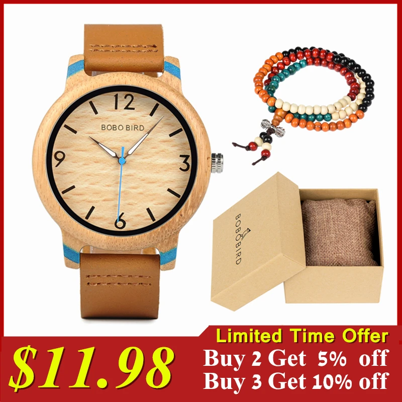 BOBO BIRD Mens Watches Bamboo Japanese Quartz Wristwatch Free Gift Bracelet Surpport OEM Customized Drop Shipping