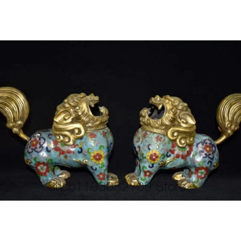 

Feng Shui Copper Cloisonne Enamel Auspicious Beast Gold Plated Large Statue Incense Burner