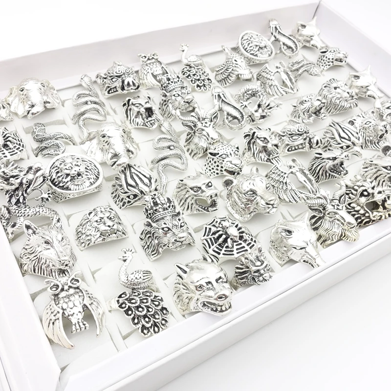 10/20/30/50/100pcs Mens Rings Animal Snake Skull Fashion Jewelry For Women Party Gift Gothic Punk Finger Accessories Wholesale 3
