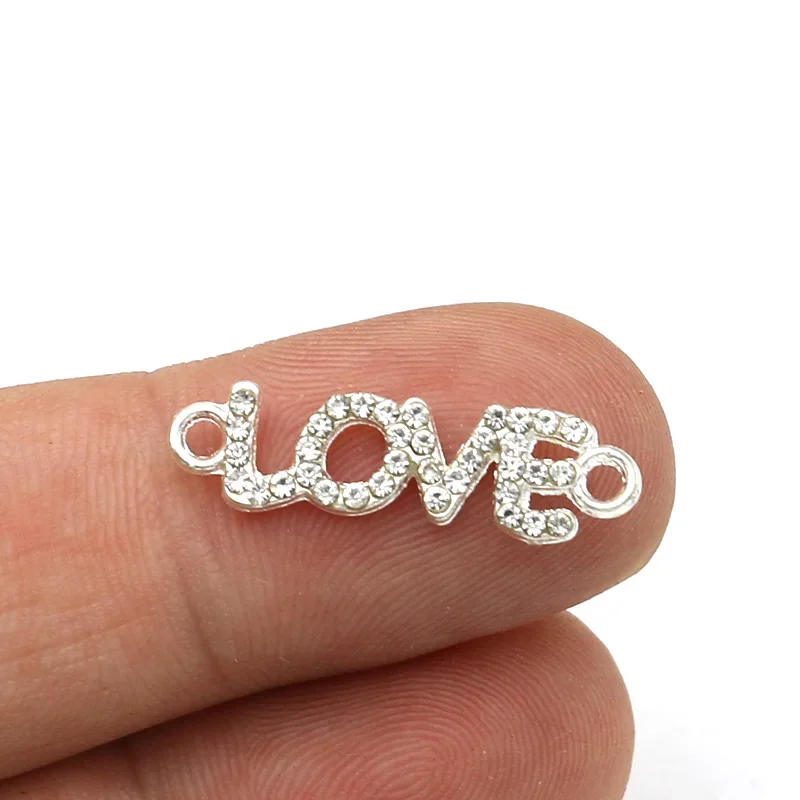 6Pcs 실버 도금 사랑 크리스탈 매력 커넥터 쥬얼리 만들기 팔찌 목걸이 액세서..