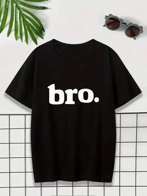 1 قطعة توين بوي "BRO" إلكتروني طباعة الجولة الرقبة تي شيرتات قصيرة الاكمام طالب شاب عادية المحملة الأعلى رداء علوي غير رسمي ملابس الأطفال 1