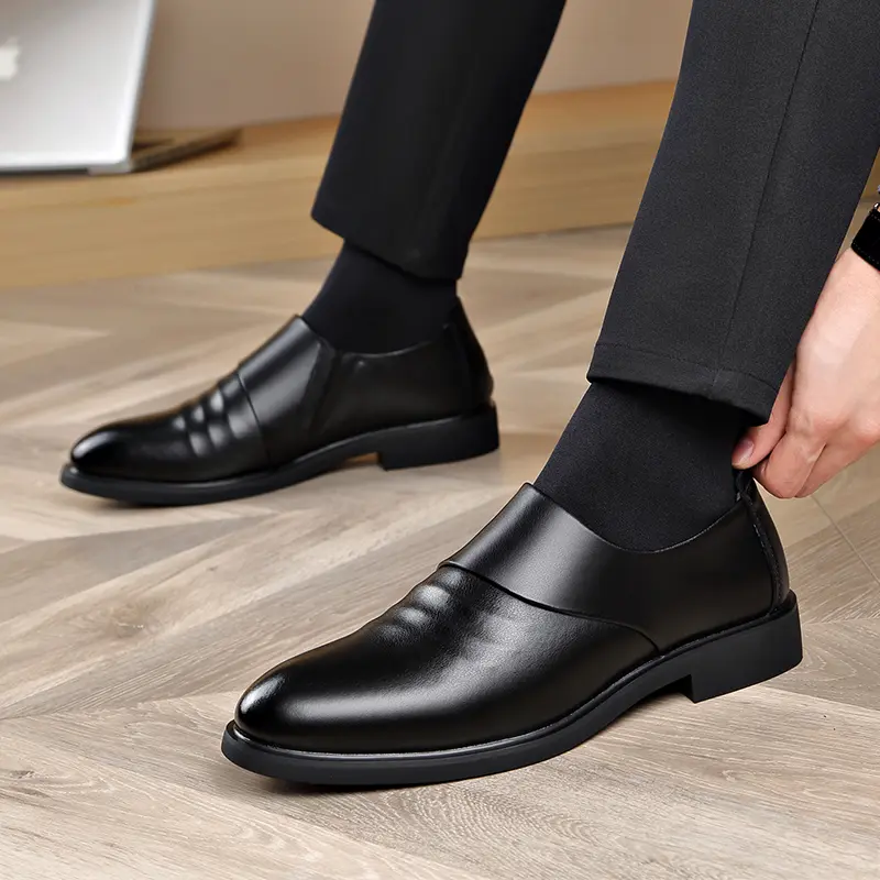New Genuine Leather Men's Flat / 6CM Heightening Elevator Shoes Business Formal Leather Shoes Man British Casual Wedding Shoes - Image 6
