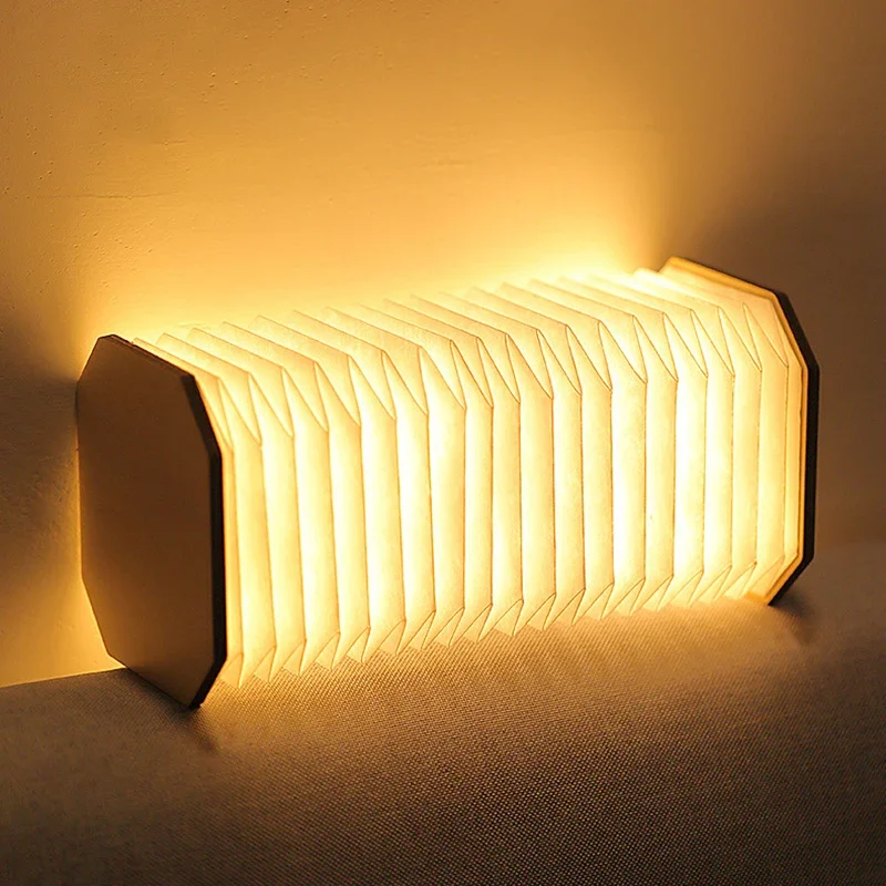 Description Picture 5 of itemPortable Led Retro Lamp Creative Usb Rechargeable Wooden Lamp 360° Folding Organ Book Light Decor Bedroom Desk Table Lamp 2024
