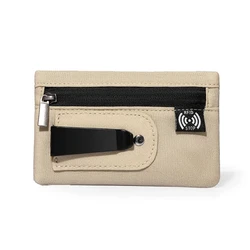 Luxury Nylon Slim RFID Wallet with Zipper and Carabiner (Beige - With Belt Clip)